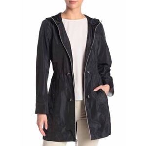 Vince Camuto Rain Jacket Coat cinch waist Black M
